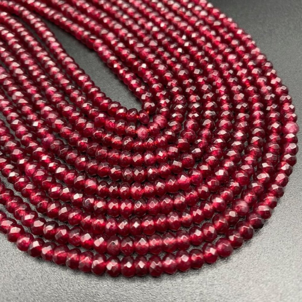 4mm Red Jade Genuine Natural Gemstone Faceted Bead Strand